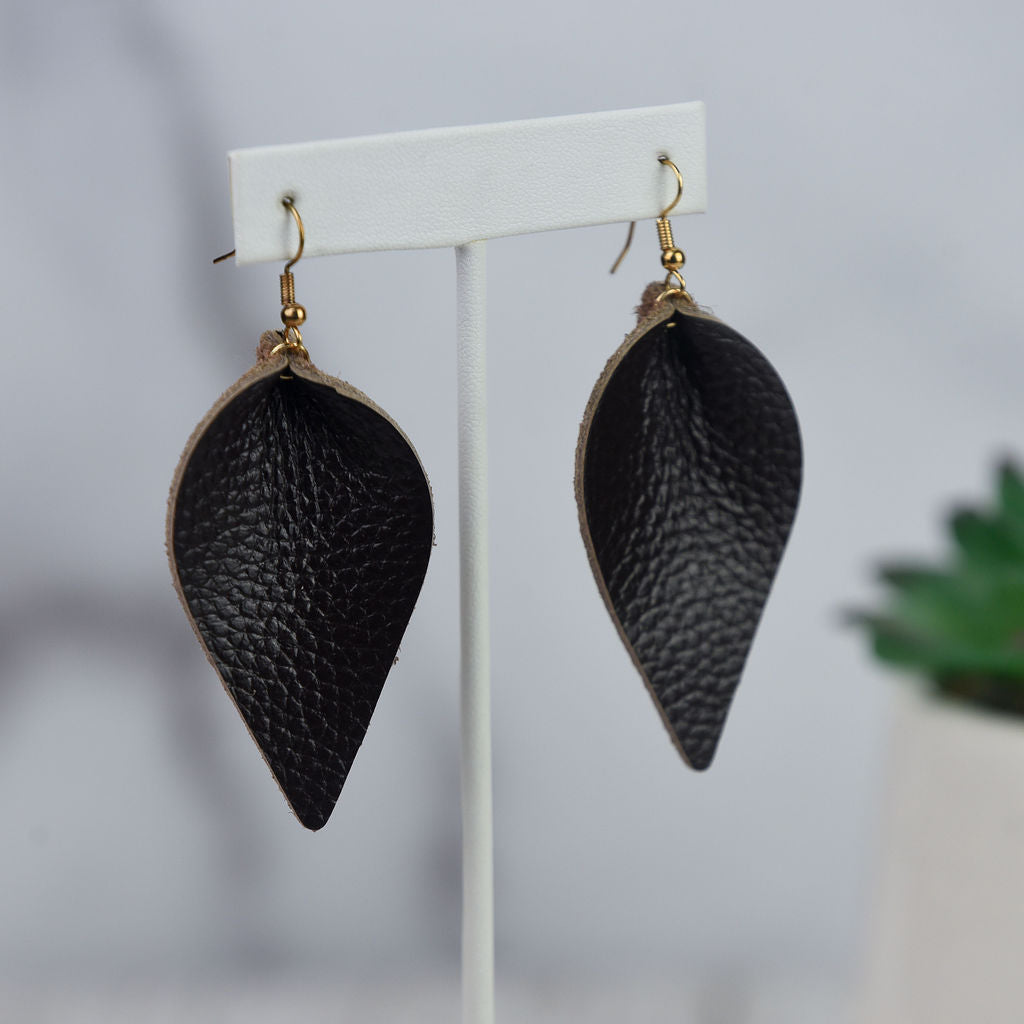 Genuine Leather Pinched Petal Dangle Earrings