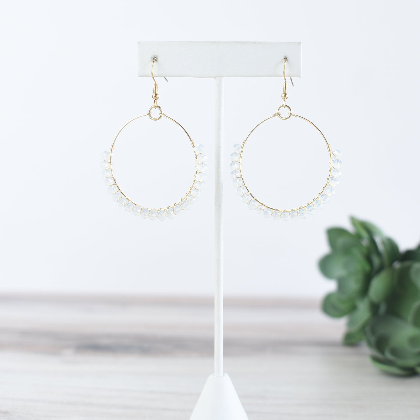 Fiona Gold Wire Wrapped Beaded Circle Dangle Earrings