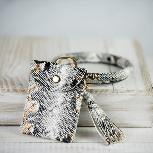 Ashley Hands Free Bangle Keychain with Card Pouch-Gray Snake
