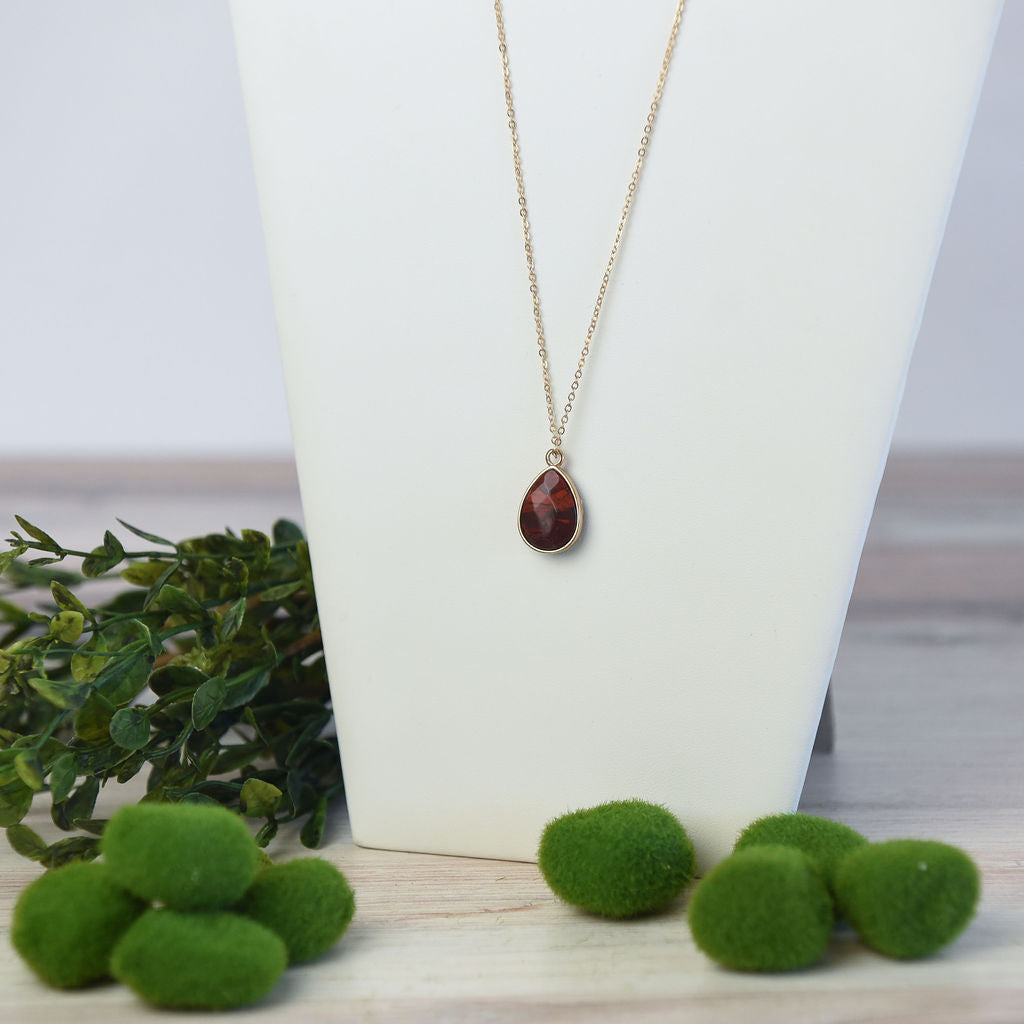 Natural Stone Teardrop Pendant Necklace
