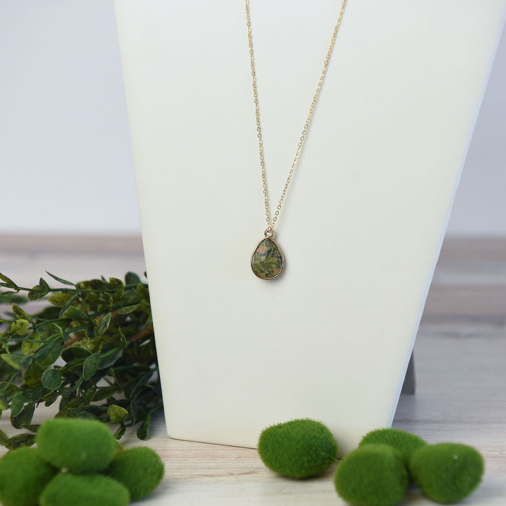 Natural Stone Teardrop Pendant Necklace