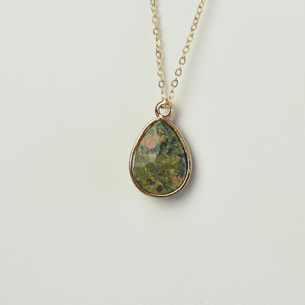 Natural Stone Teardrop Pendant Necklace