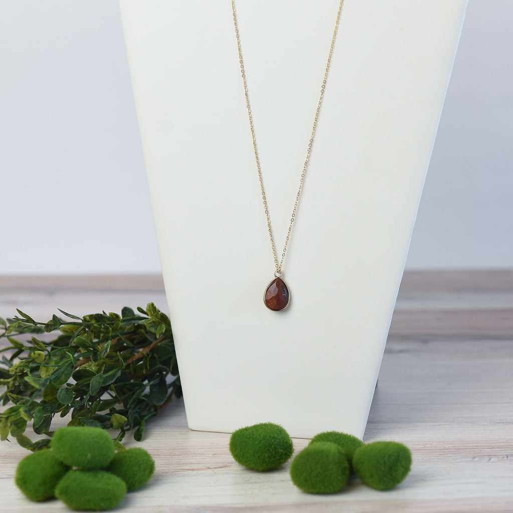 Natural Stone Teardrop Pendant Necklace