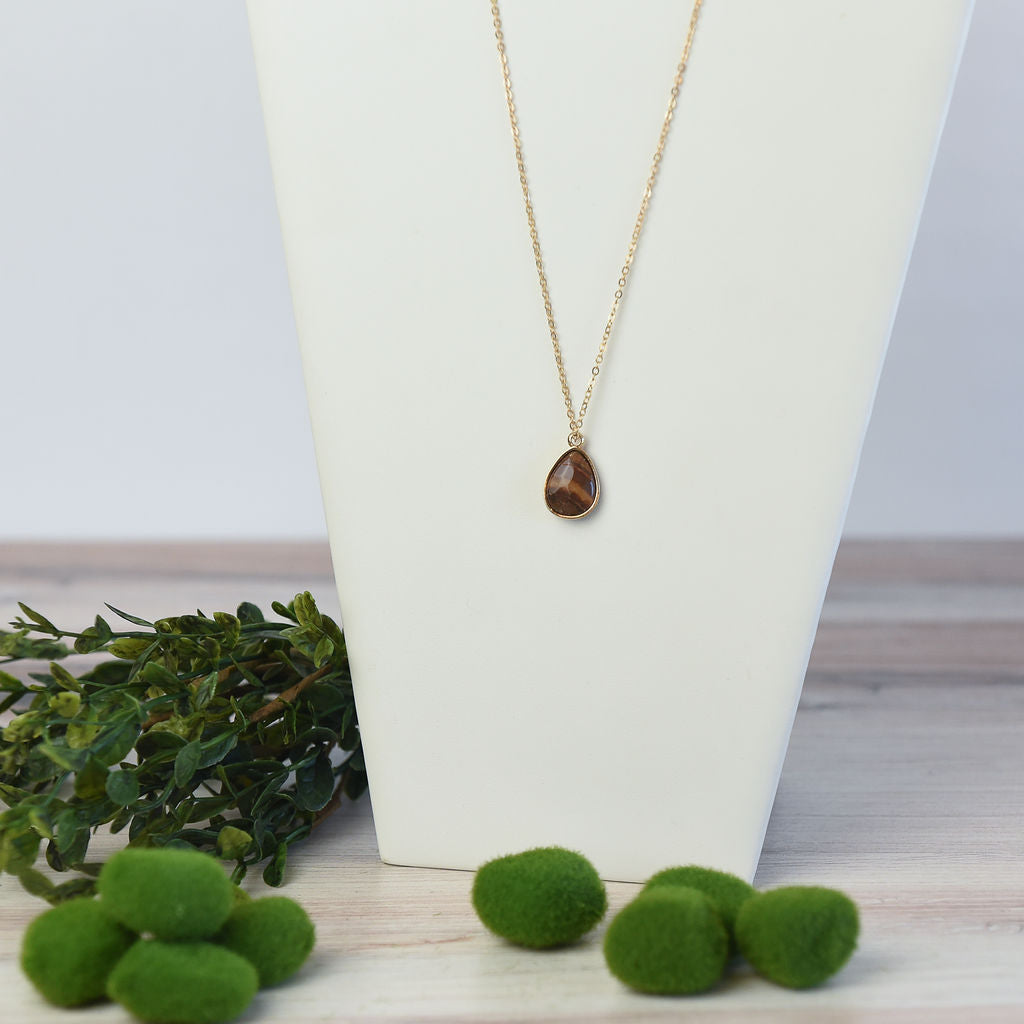 Natural Stone Teardrop Pendant Necklace