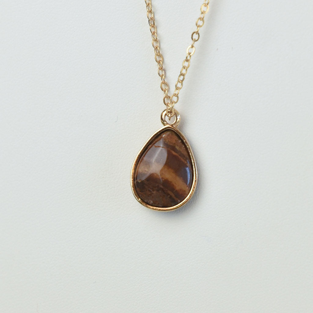 Natural Stone Teardrop Pendant Necklace