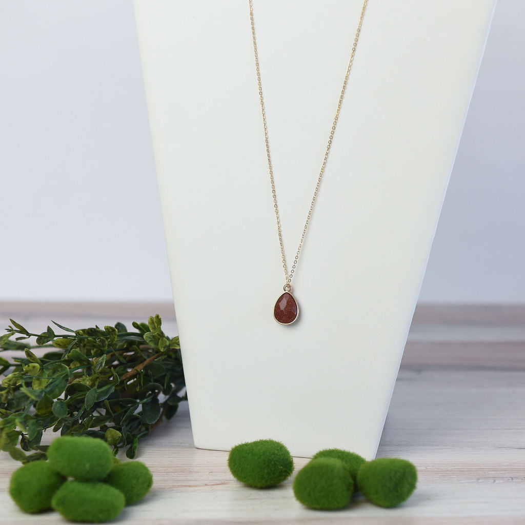 Natural Stone Teardrop Pendant Necklace