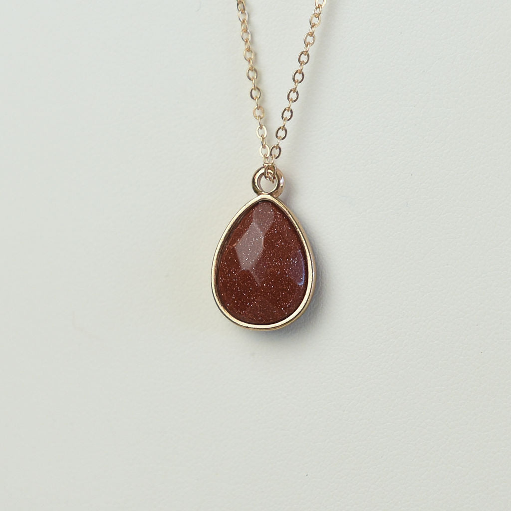 Natural Stone Teardrop Pendant Necklace