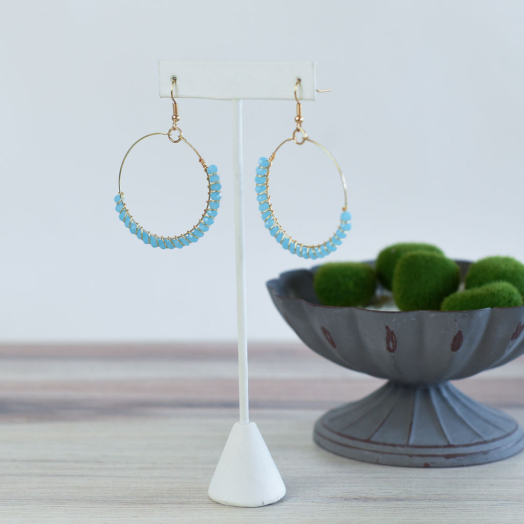Fiona Gold Wire Wrapped Beaded Circle Dangle Earrings