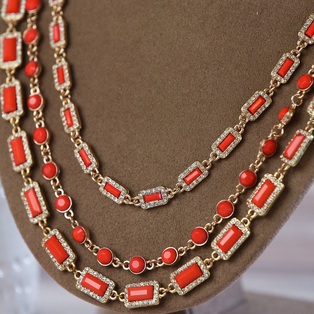 Courtney Triple Strand Jewel Statement Necklace