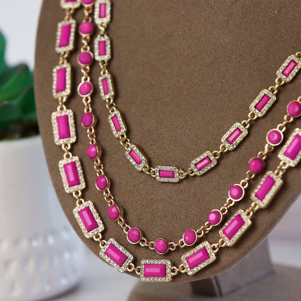 Courtney Triple Strand Jewel Statement Necklace