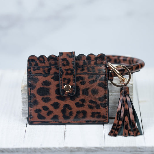 Bridgette Hands Free Bangle Keychain with Card Wallet-Dark Brown Leopard