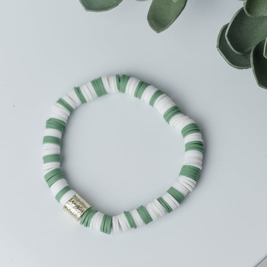 Kendra Spirit Silicone Disc Stretch Bracelets in Green/White
