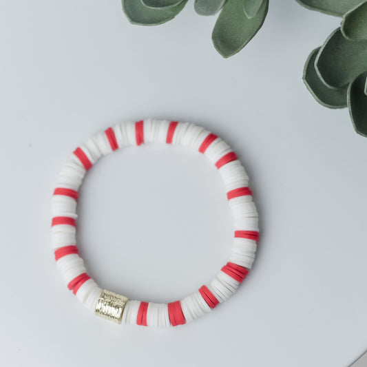Kendra Spirit Silicone Disc Stretch Bracelets in Red/White