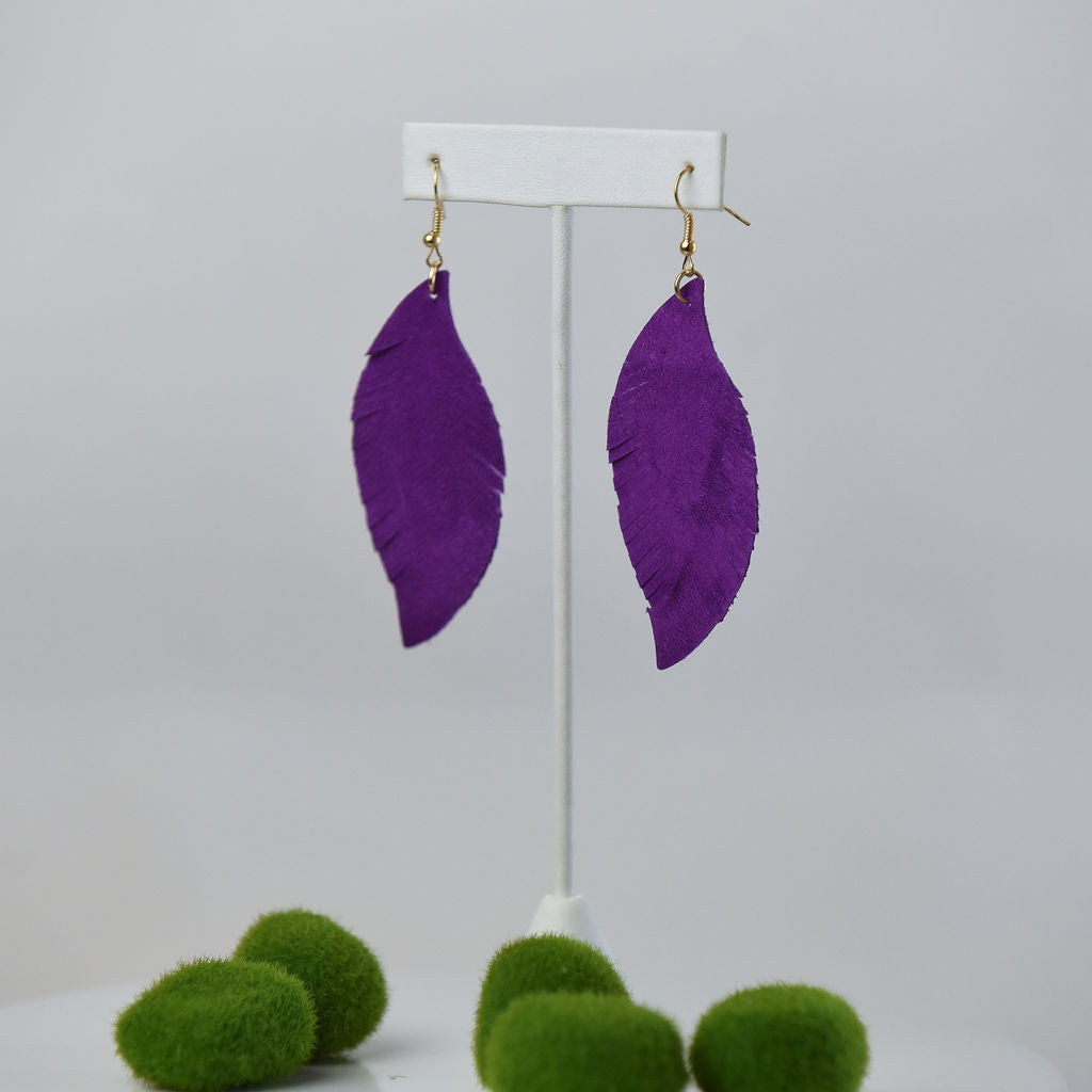 Sylvia Suede Feather Dangle Earrings