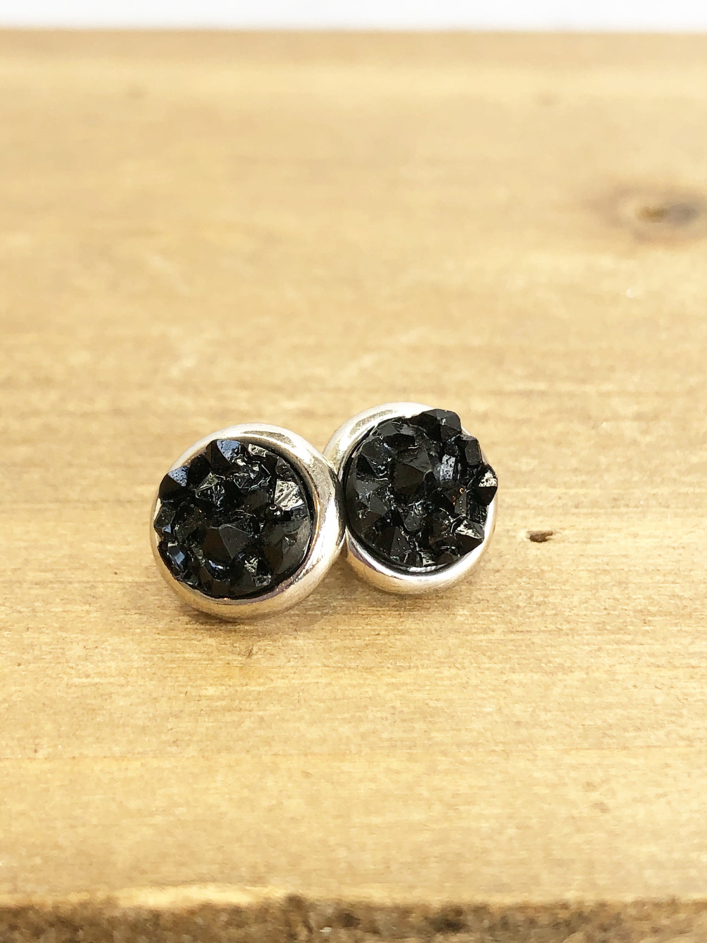 Raw Cut Shimmer Druzy Stud Earrings in Silver Settings