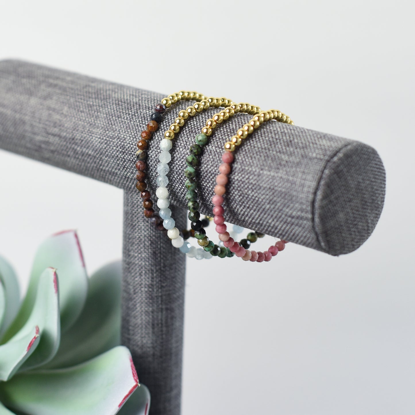 Taylor Gemstone and Gold Beaded Stretch Bracelet