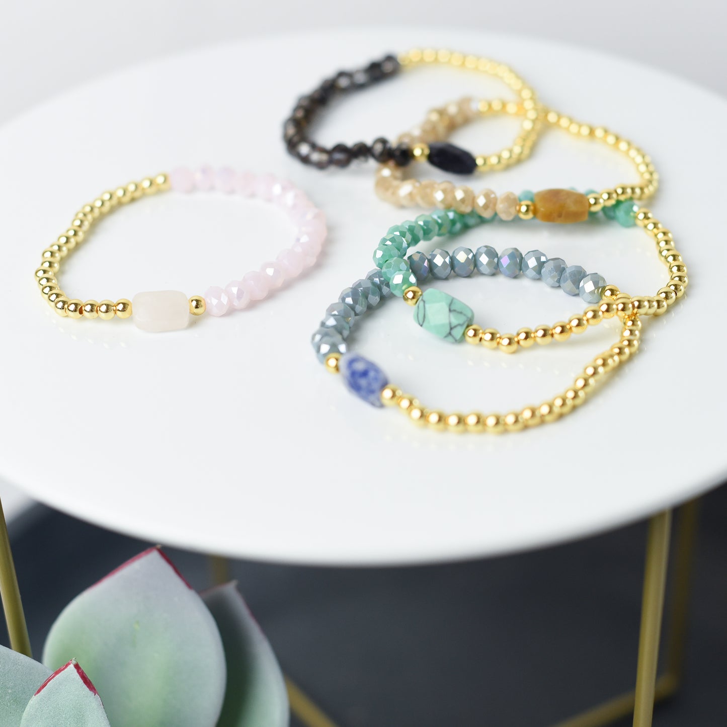 Natural Stone and Bead Stretch Bracelet