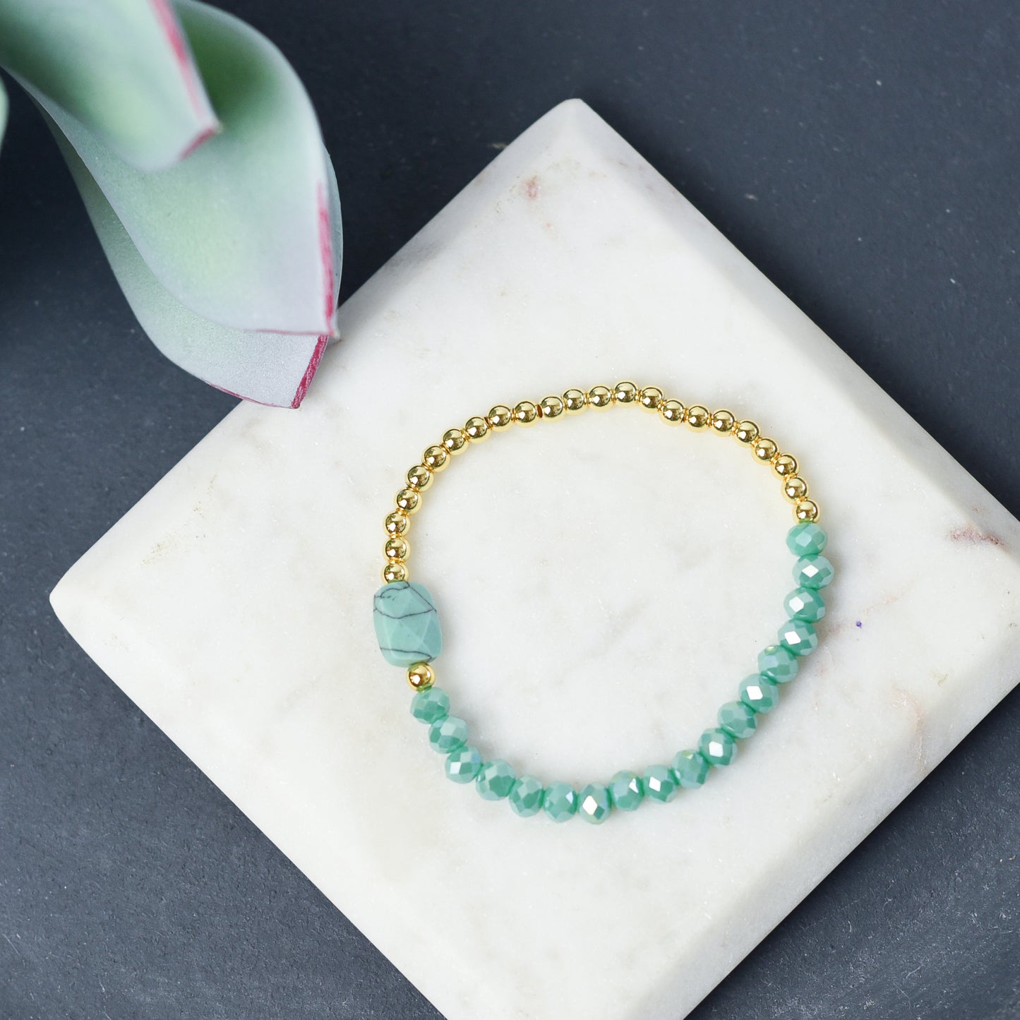 Natural Stone and Bead Stretch Bracelet
