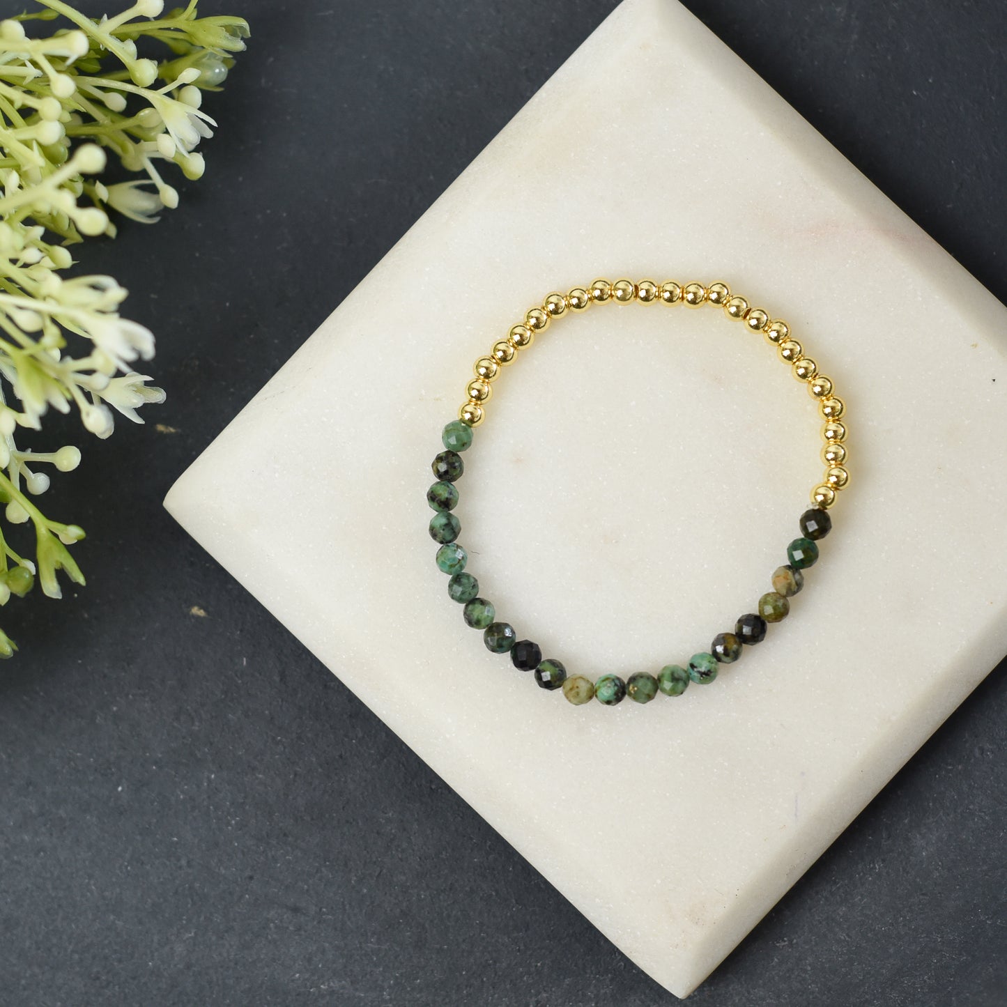 Taylor Gemstone and Gold Beaded Stretch Bracelet