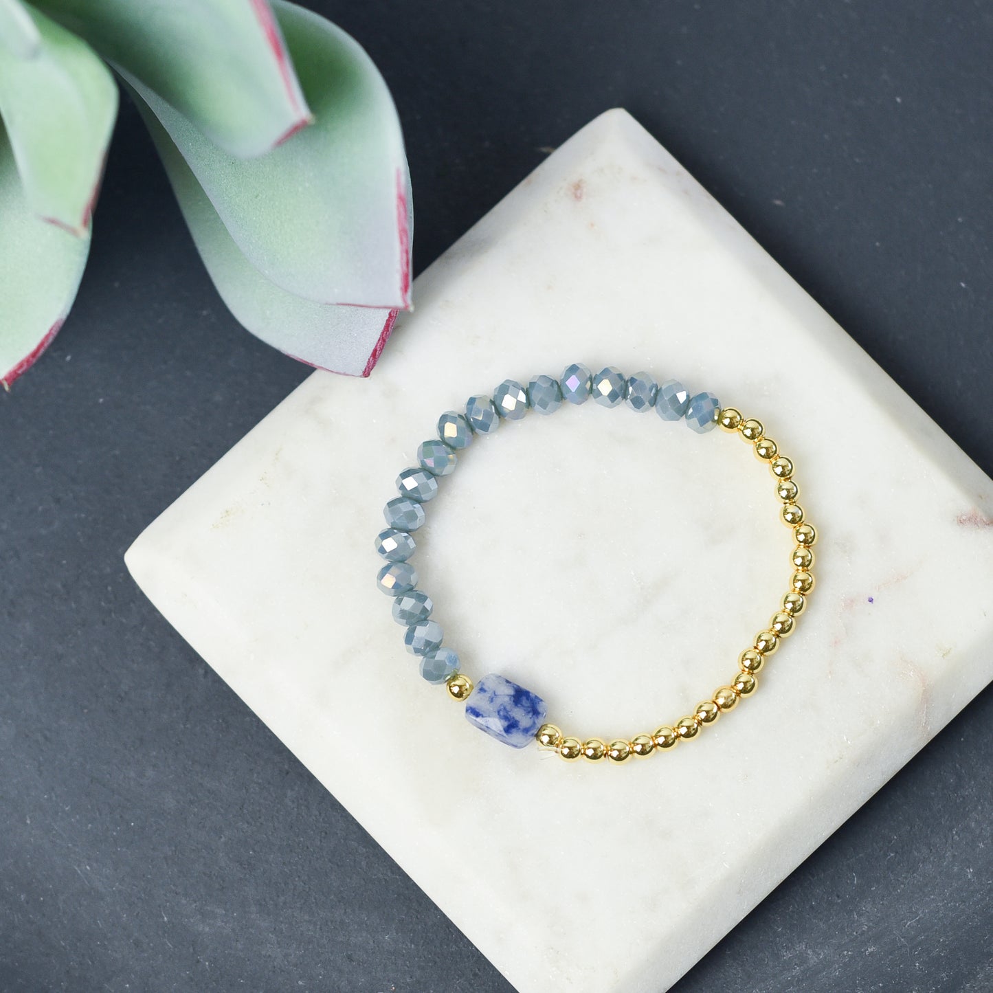 Natural Stone and Bead Stretch Bracelet
