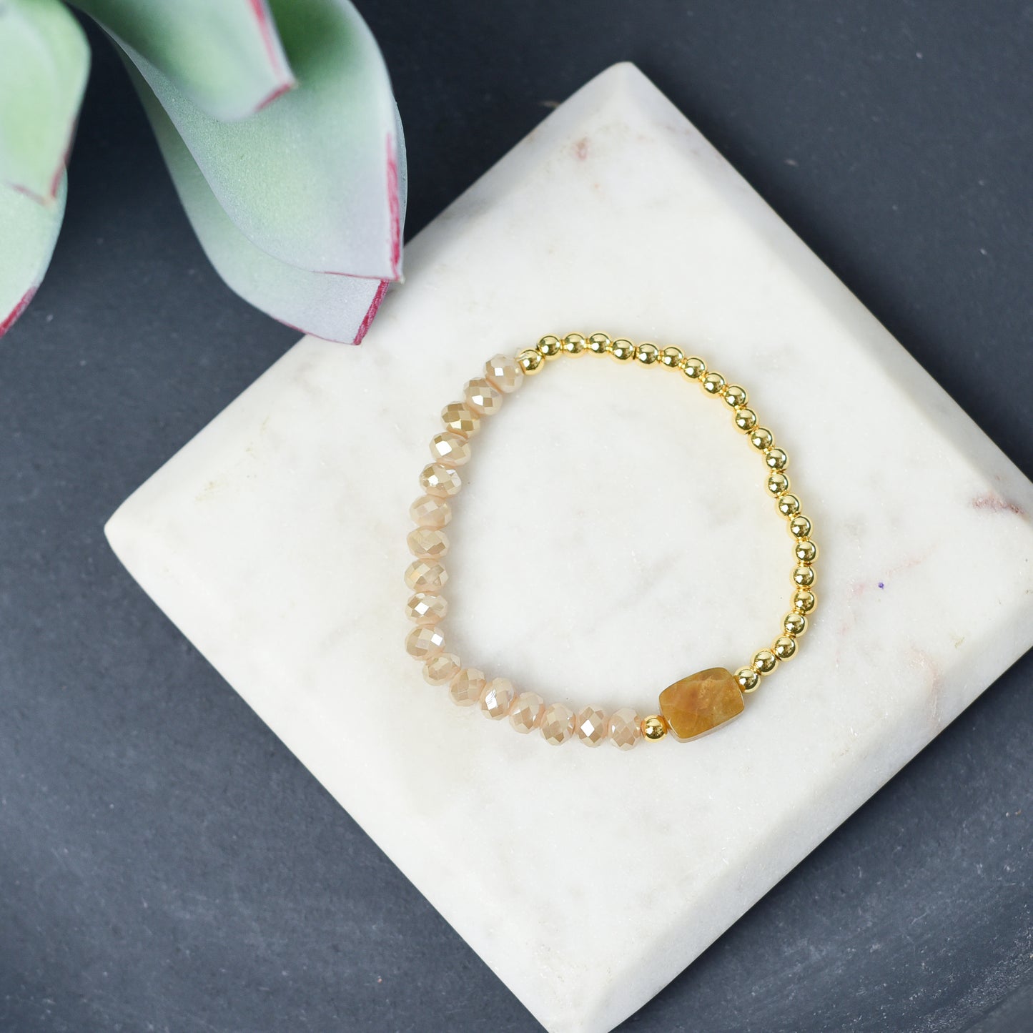 Natural Stone and Bead Stretch Bracelet