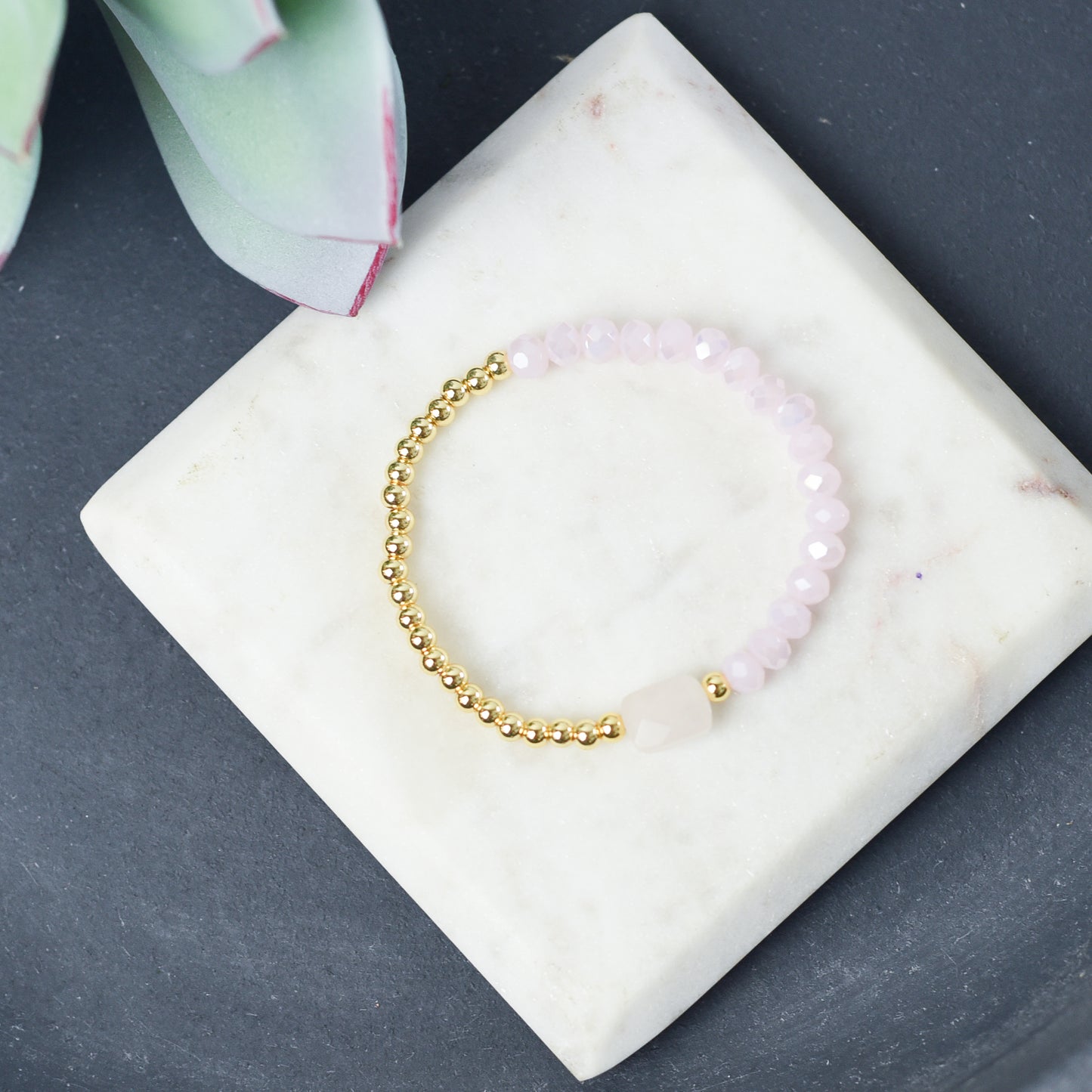Natural Stone and Bead Stretch Bracelet
