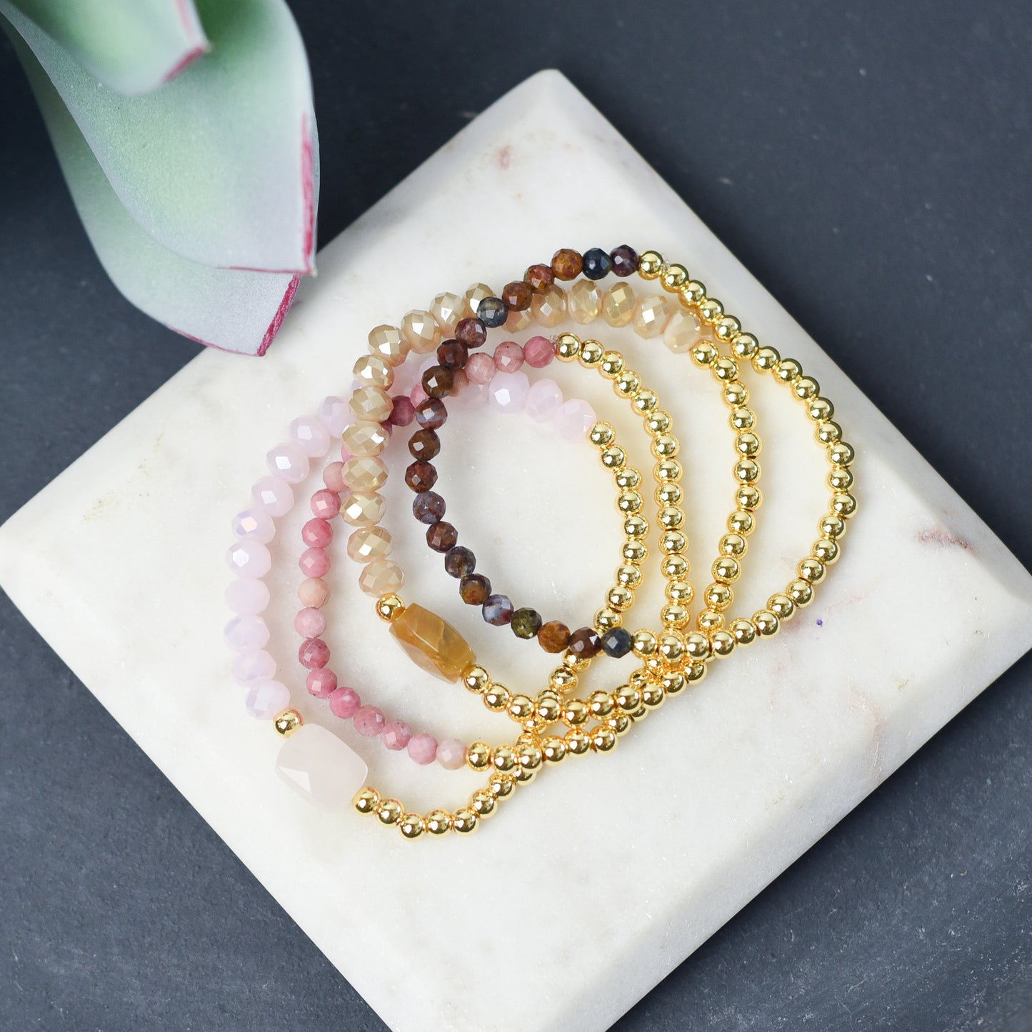 Natural Stone and Bead Stretch Bracelet