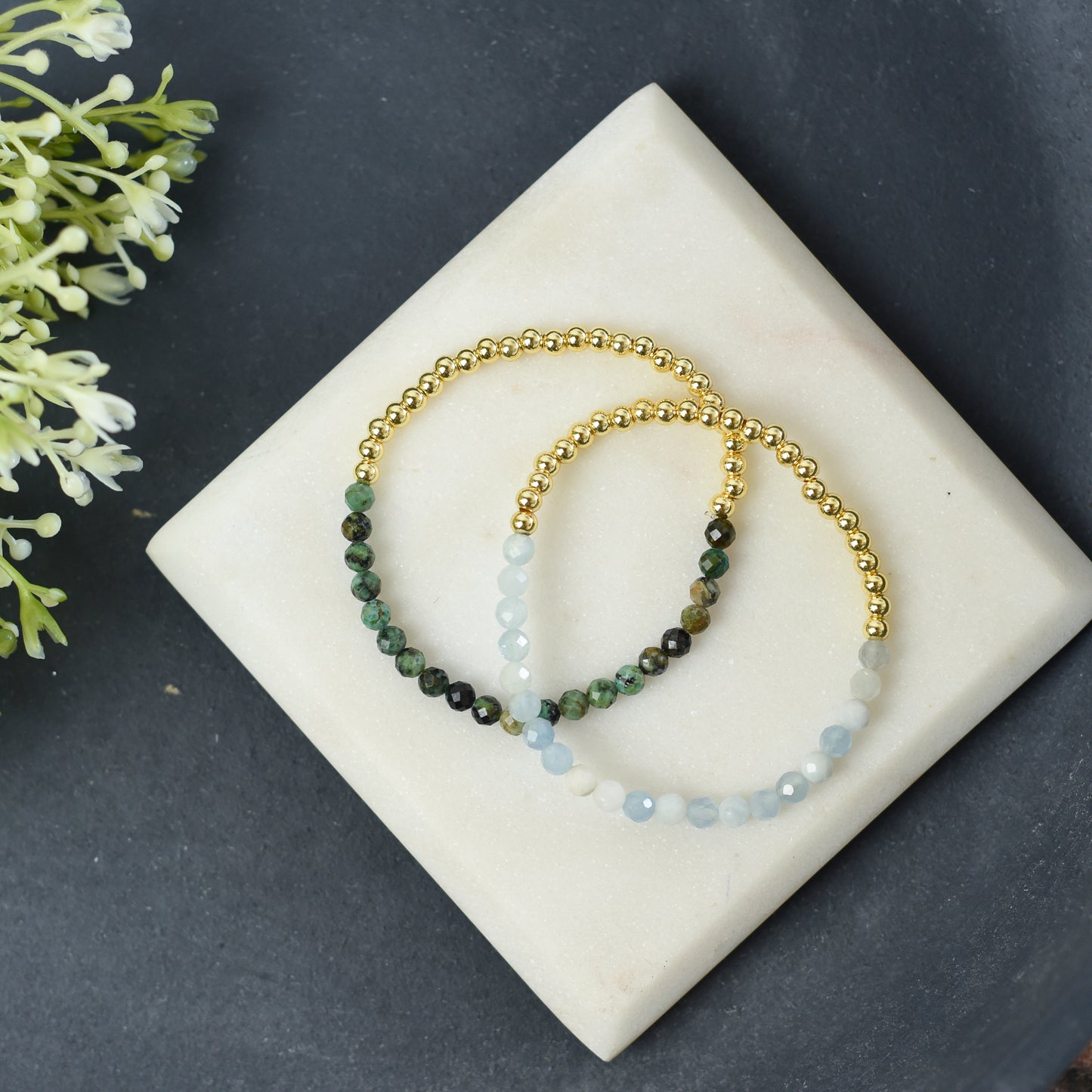 Taylor Gemstone and Gold Beaded Stretch Bracelet