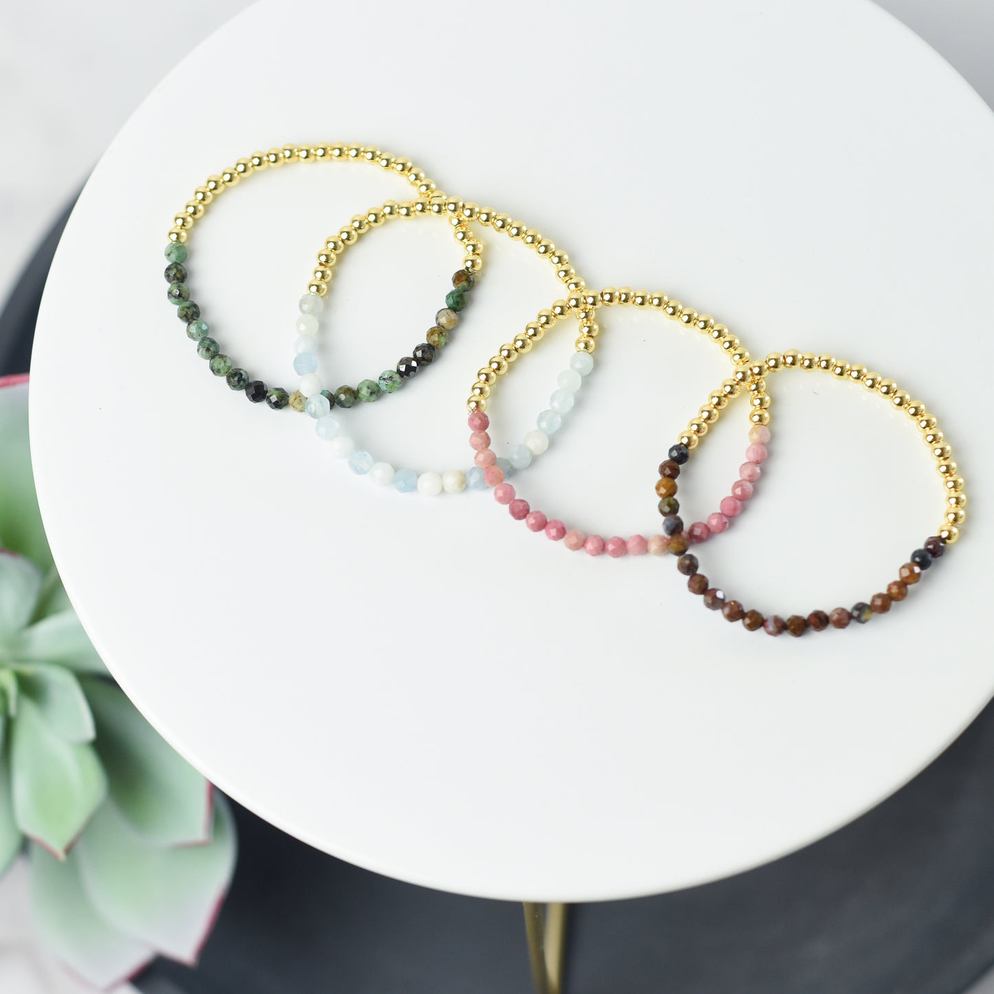 Taylor Gemstone and Gold Beaded Stretch Bracelet