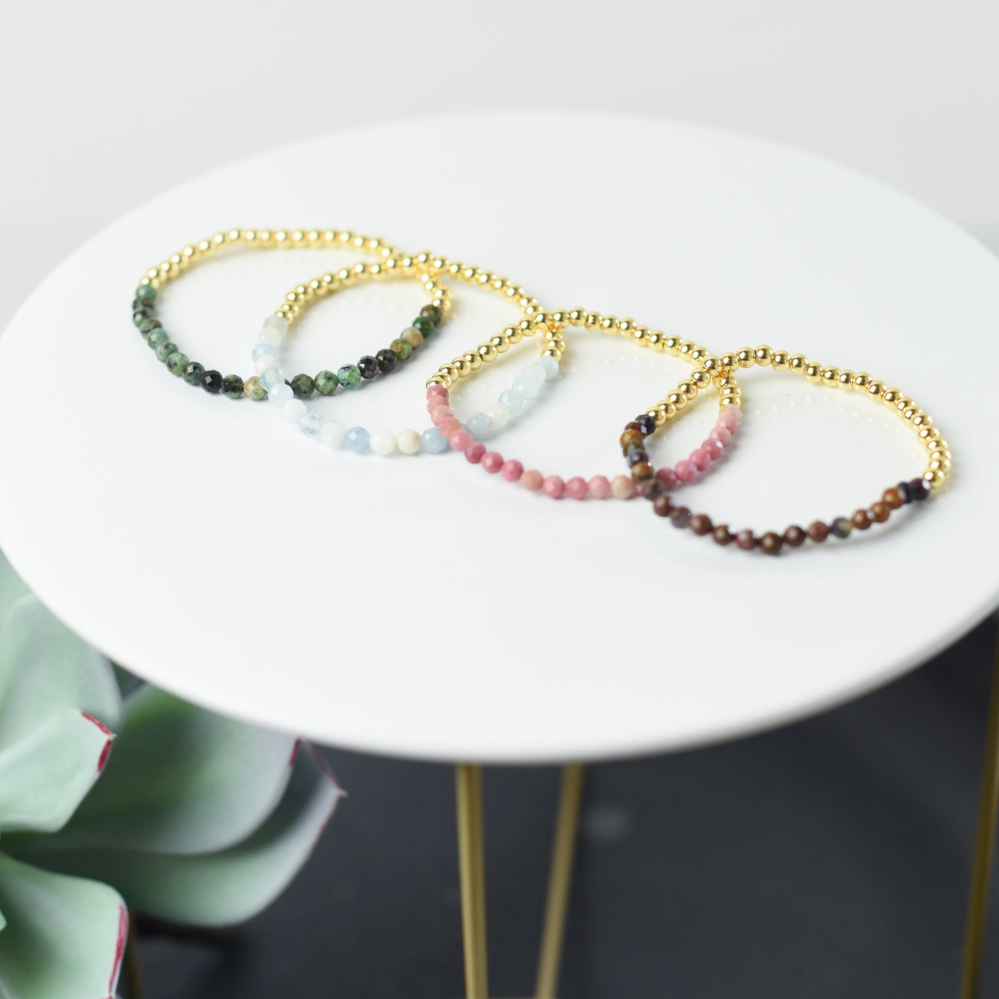 Taylor Gemstone and Gold Beaded Stretch Bracelet