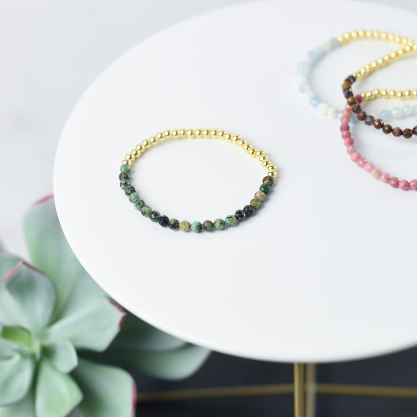 Taylor Gemstone and Gold Beaded Stretch Bracelet