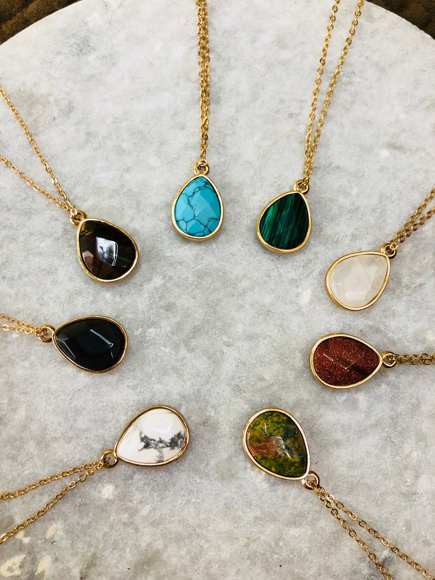 Natural Stone Teardrop Pendant Necklace