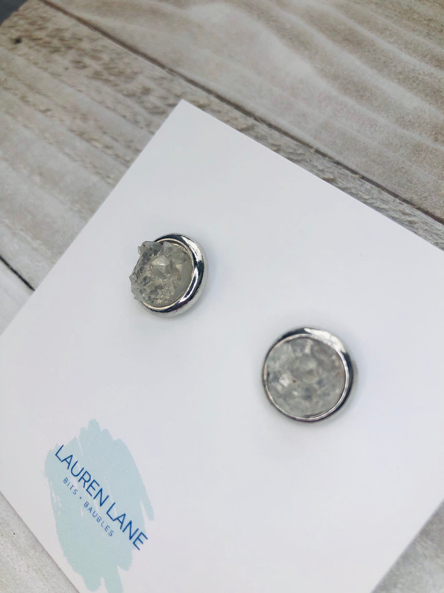 Raw Cut Shimmer Druzy Stud Earrings in Silver Settings