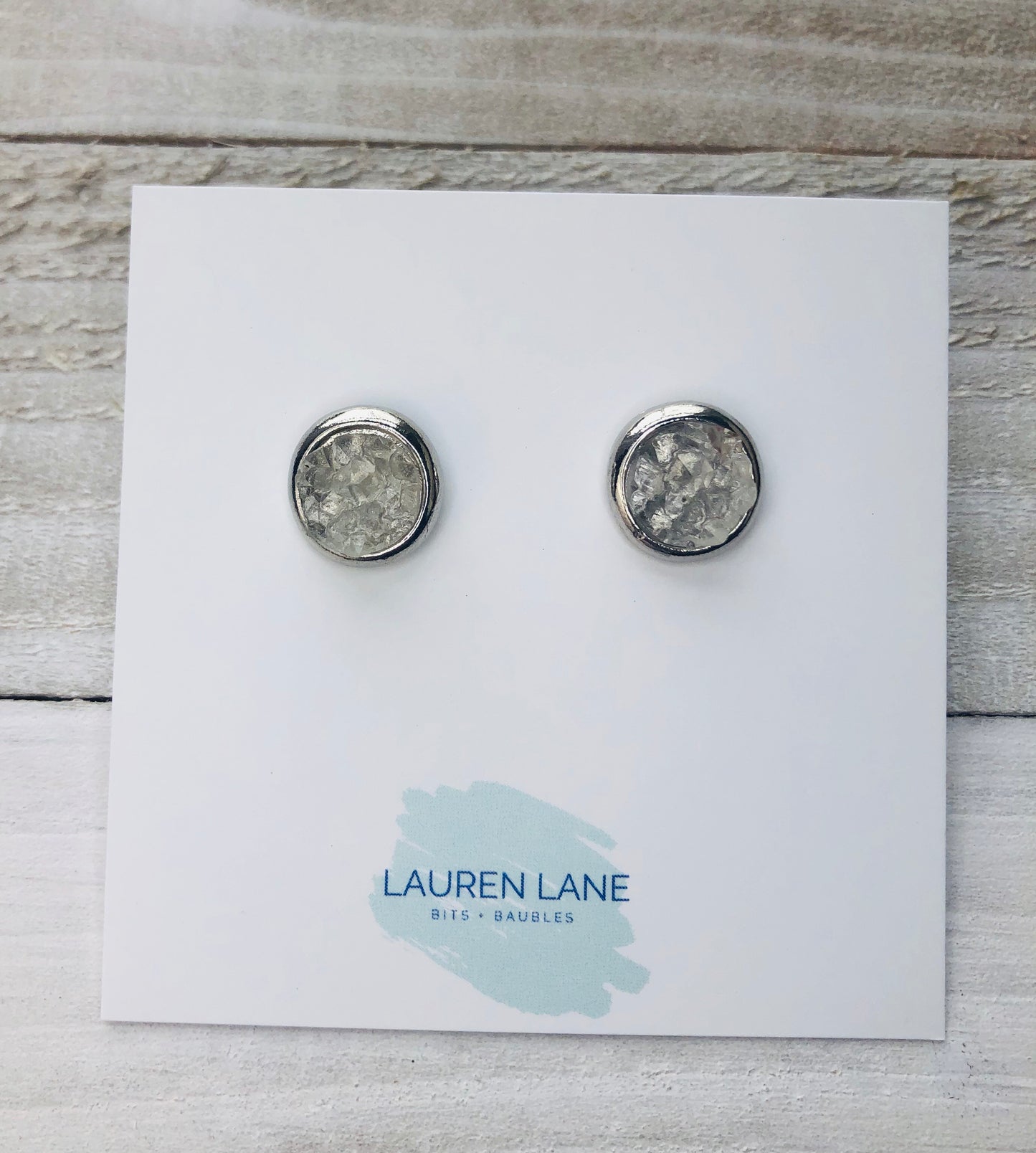 Raw Cut Shimmer Druzy Stud Earrings in Silver Settings