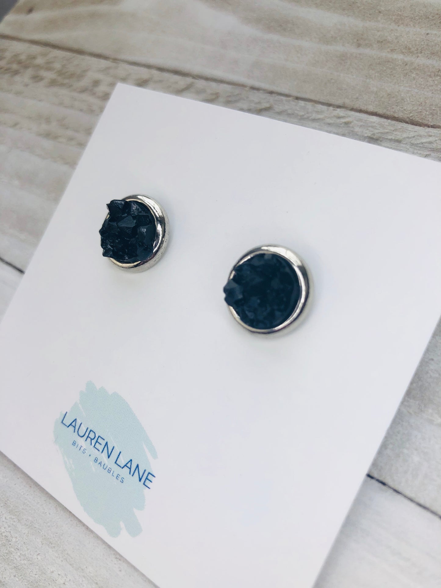 Raw Cut Shimmer Druzy Stud Earrings in Silver Settings