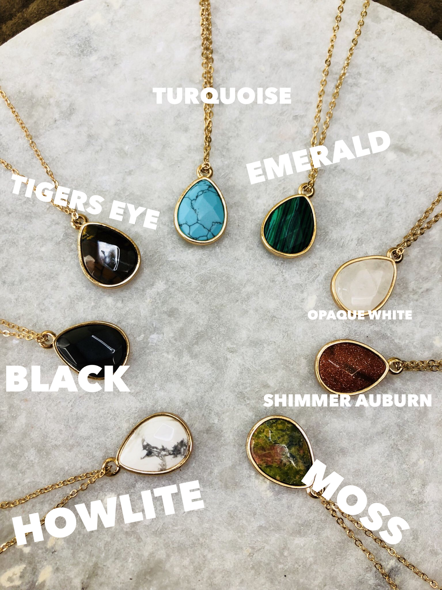 Natural Stone Teardrop Pendant Necklace