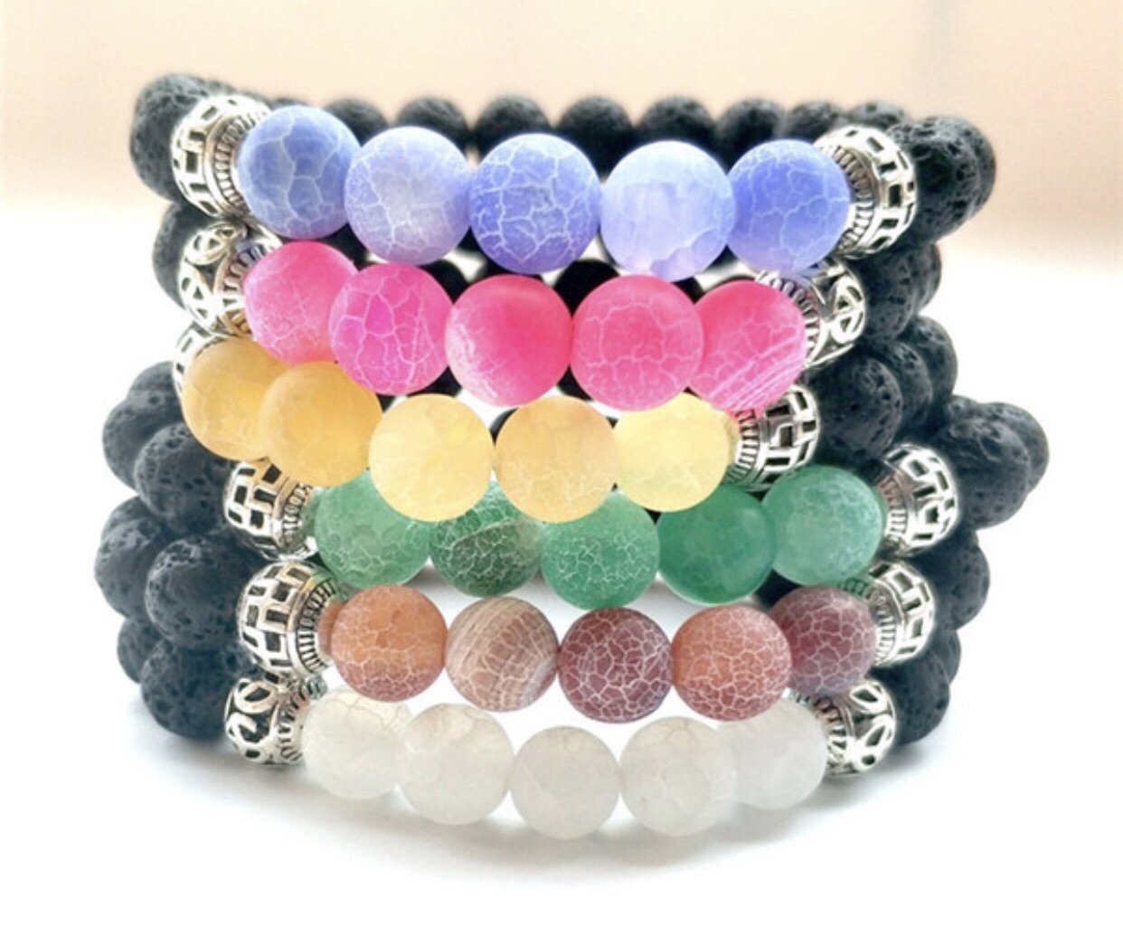 Lava Stone Diffuser Stretch Bracelet Set (Individuals or Assorted set of 6)