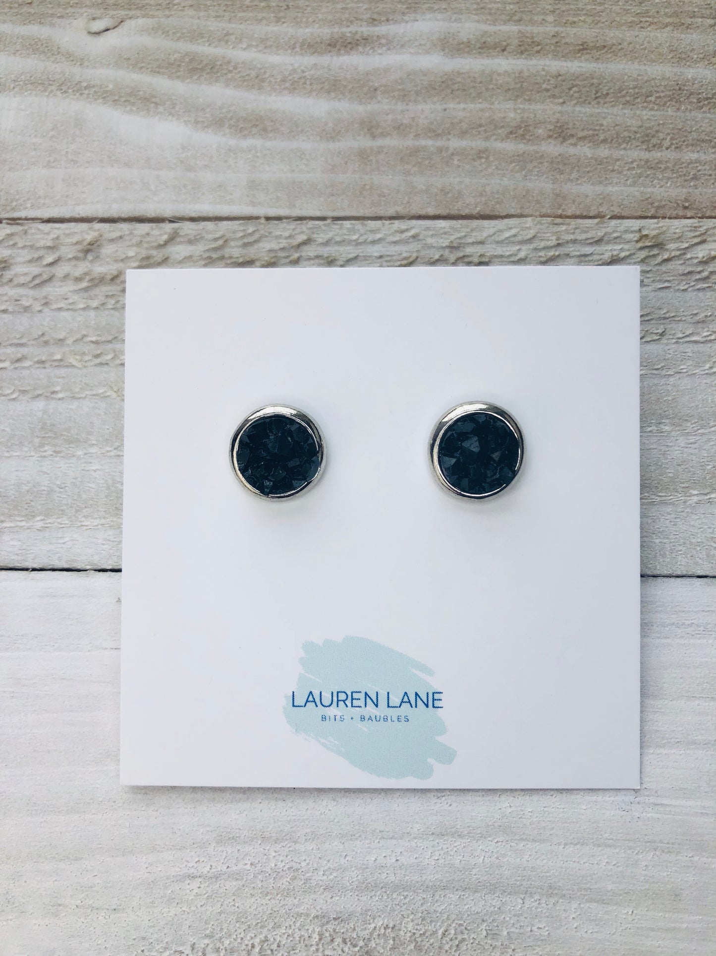 Raw Cut Shimmer Druzy Stud Earrings in Silver Settings