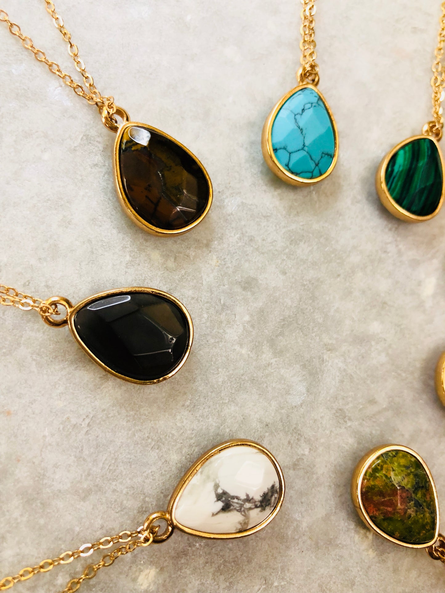 Natural Stone Teardrop Pendant Necklace