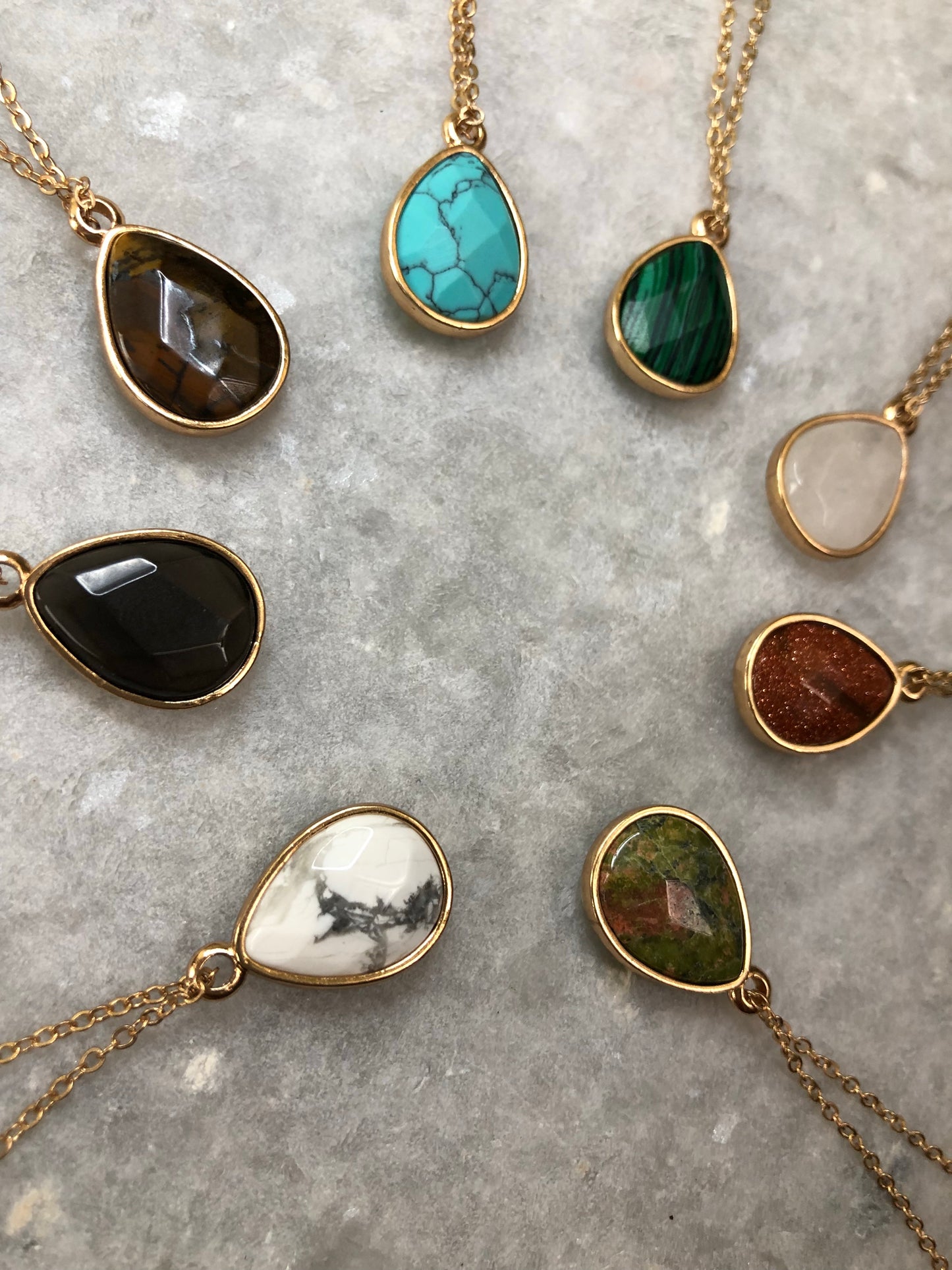 Natural Stone Teardrop Pendant Necklace