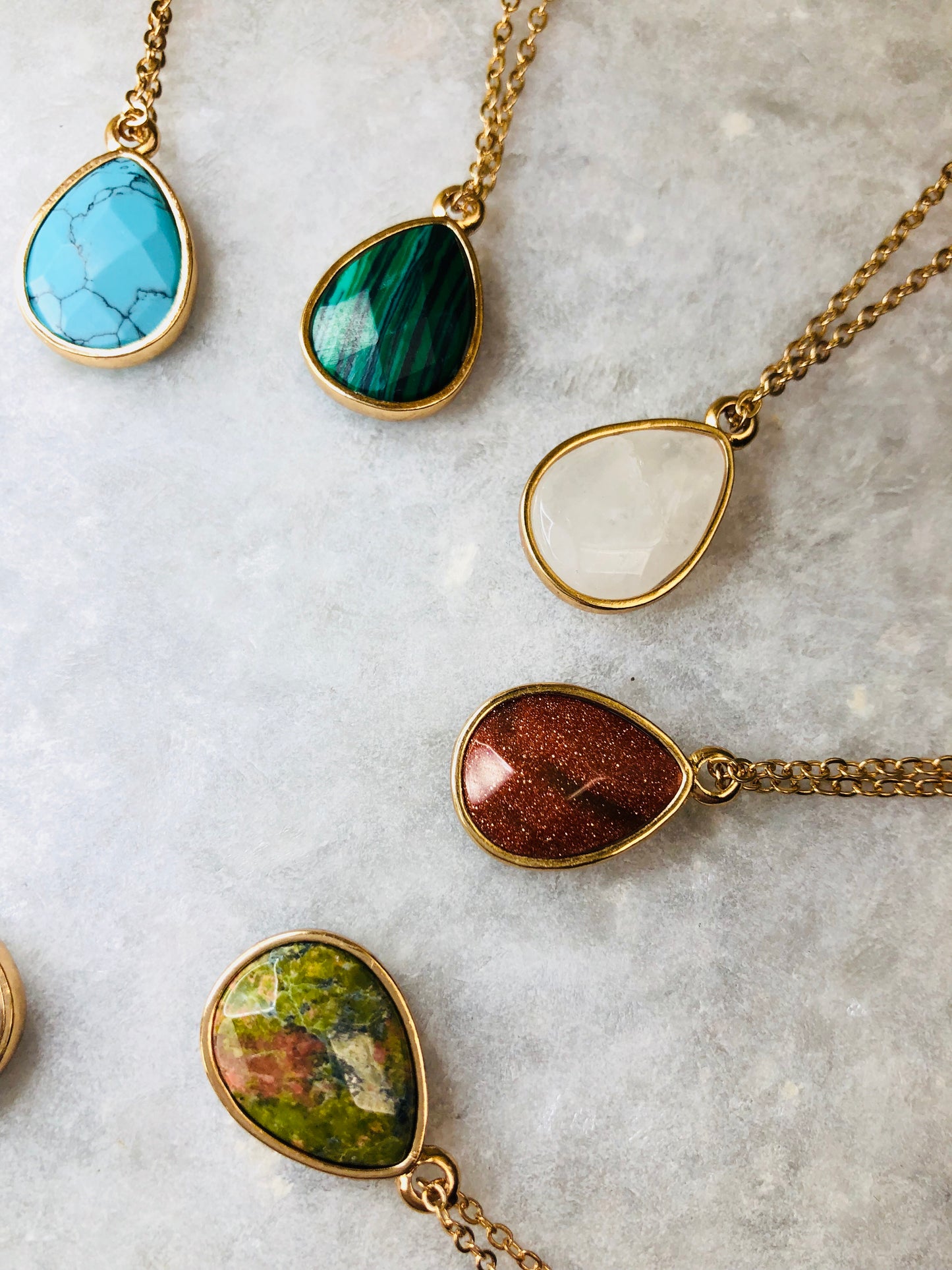 Natural Stone Teardrop Pendant Necklace
