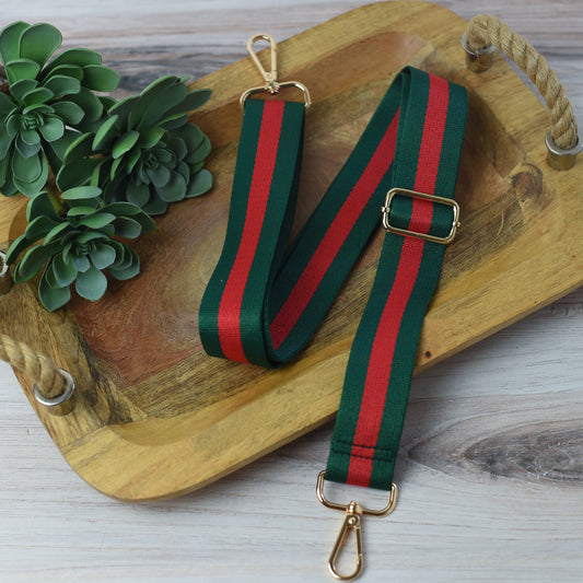 Adjustable Bag Strap 1.5 inch Striped- Green and Red