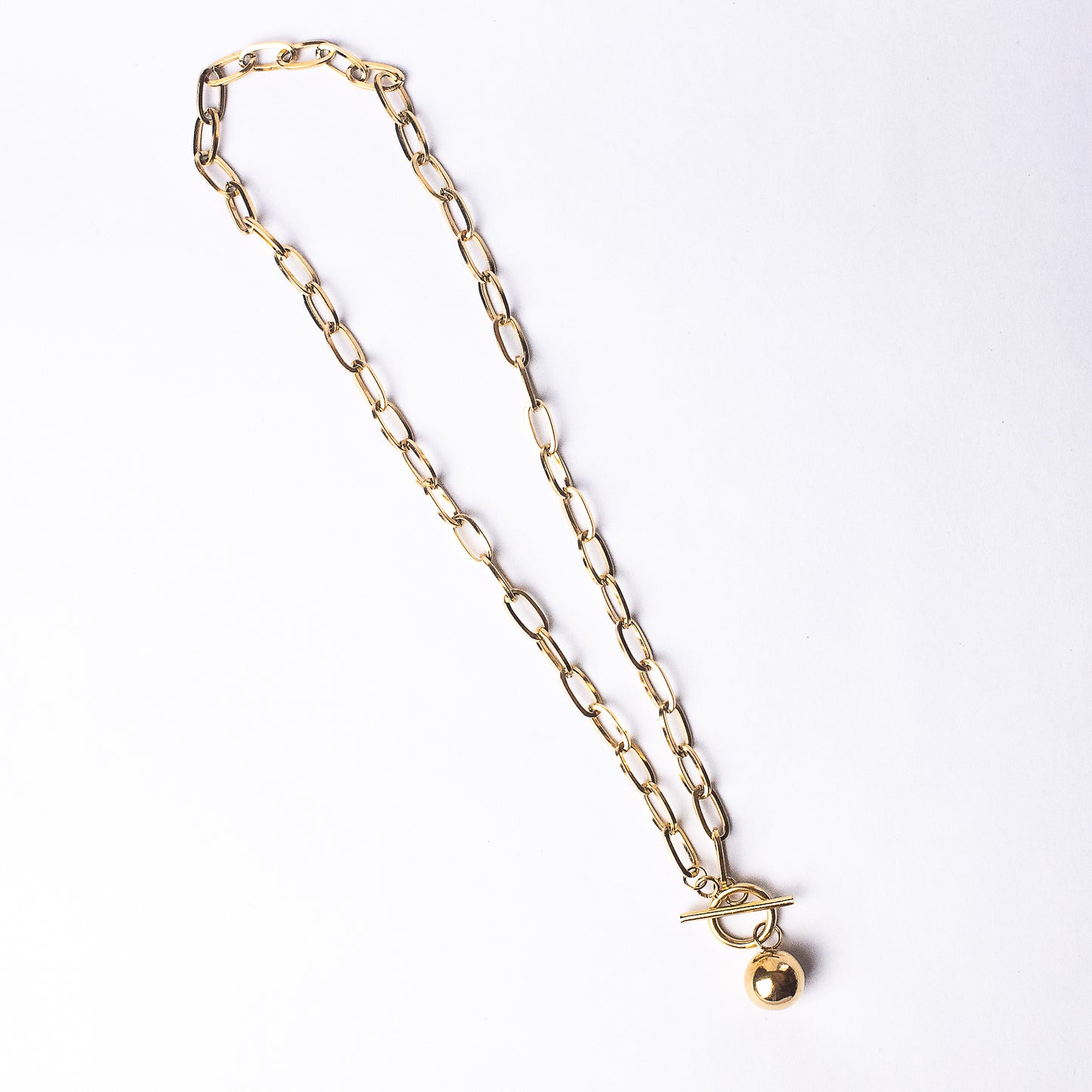 Toggle and Ball Charm Necklace in Gold