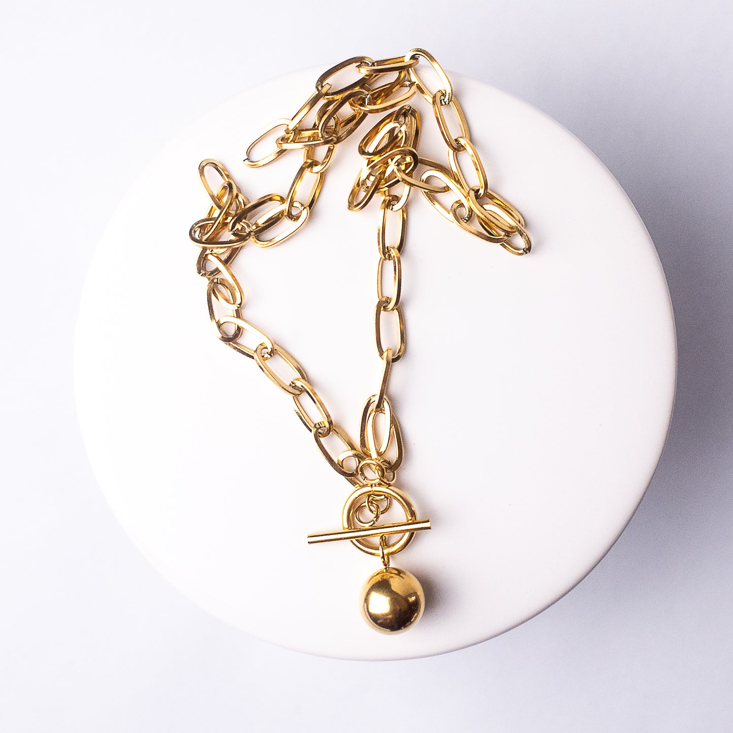Toggle and Ball Charm Necklace in Gold
