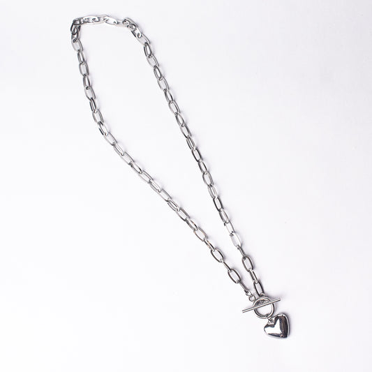 Sarah Bubble Heart Toggle Necklace in Silver