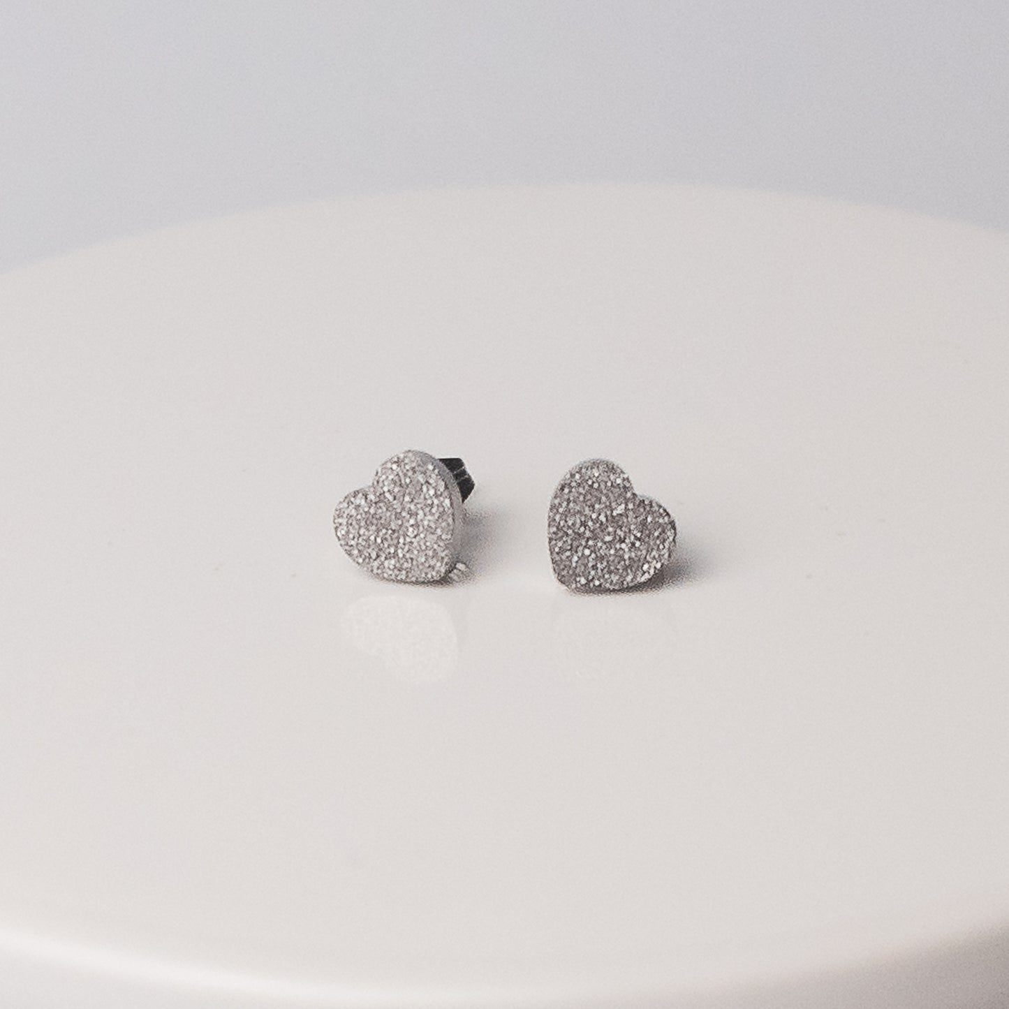 Shimmer Heart Studs in Silver