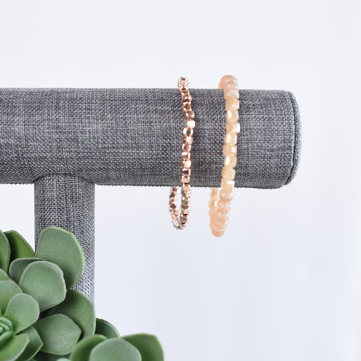 Mia Faceted Cube Bead Stretch Bracelet-Blush