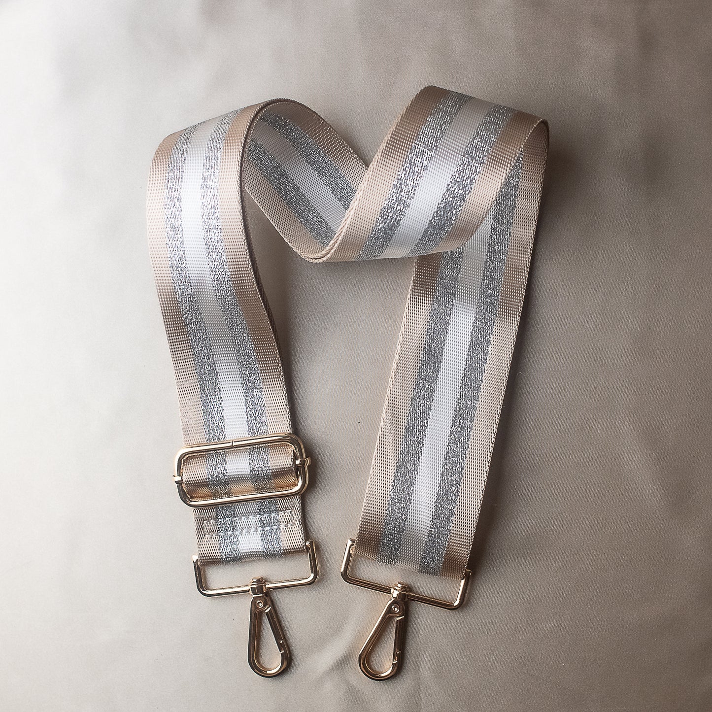 Ivory and Silver Striped Purse Strap