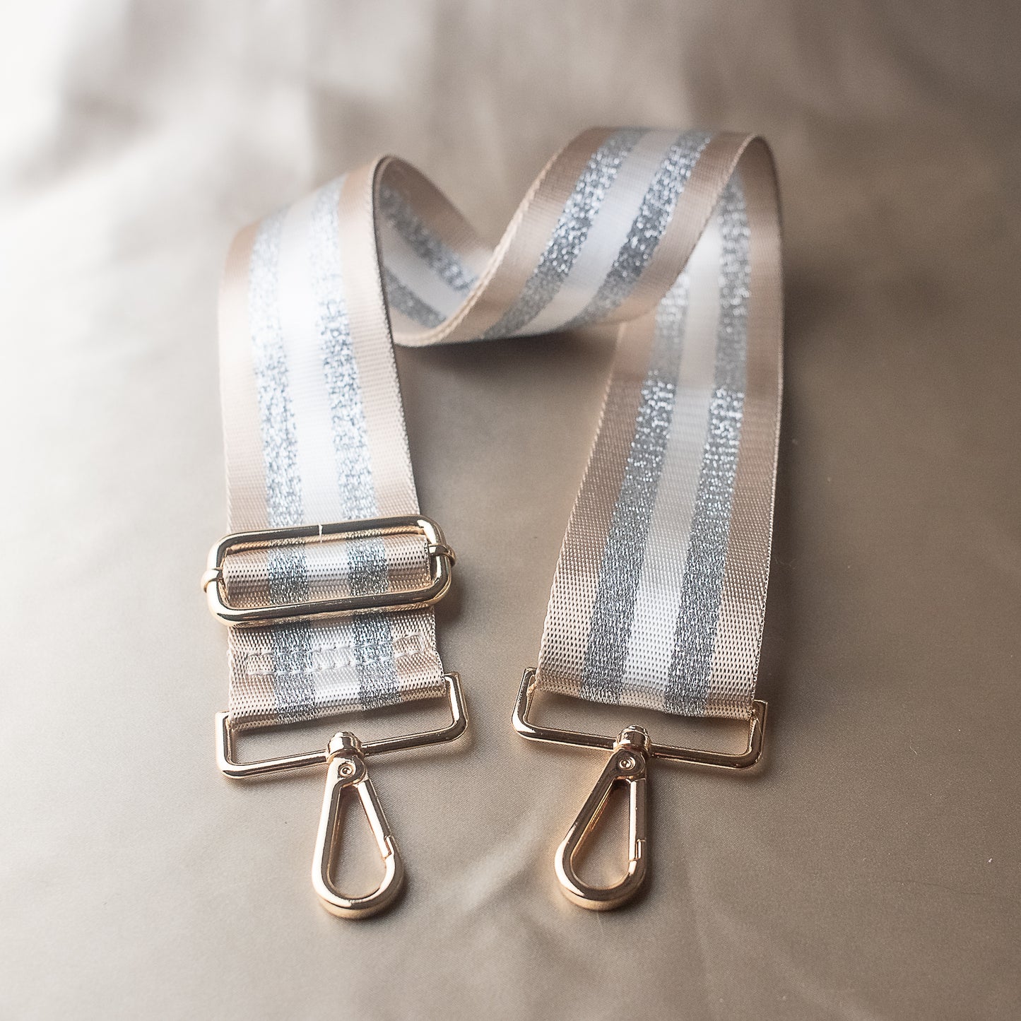 Ivory and Silver Striped Purse Strap