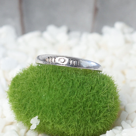 Silver Plated Stamped Mom Ring